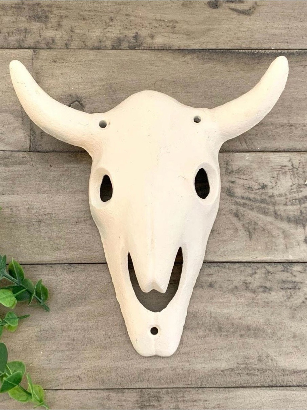 Cast Iron Longhorn Skull Off White Wall Decor Rustic Western Wall Hanging